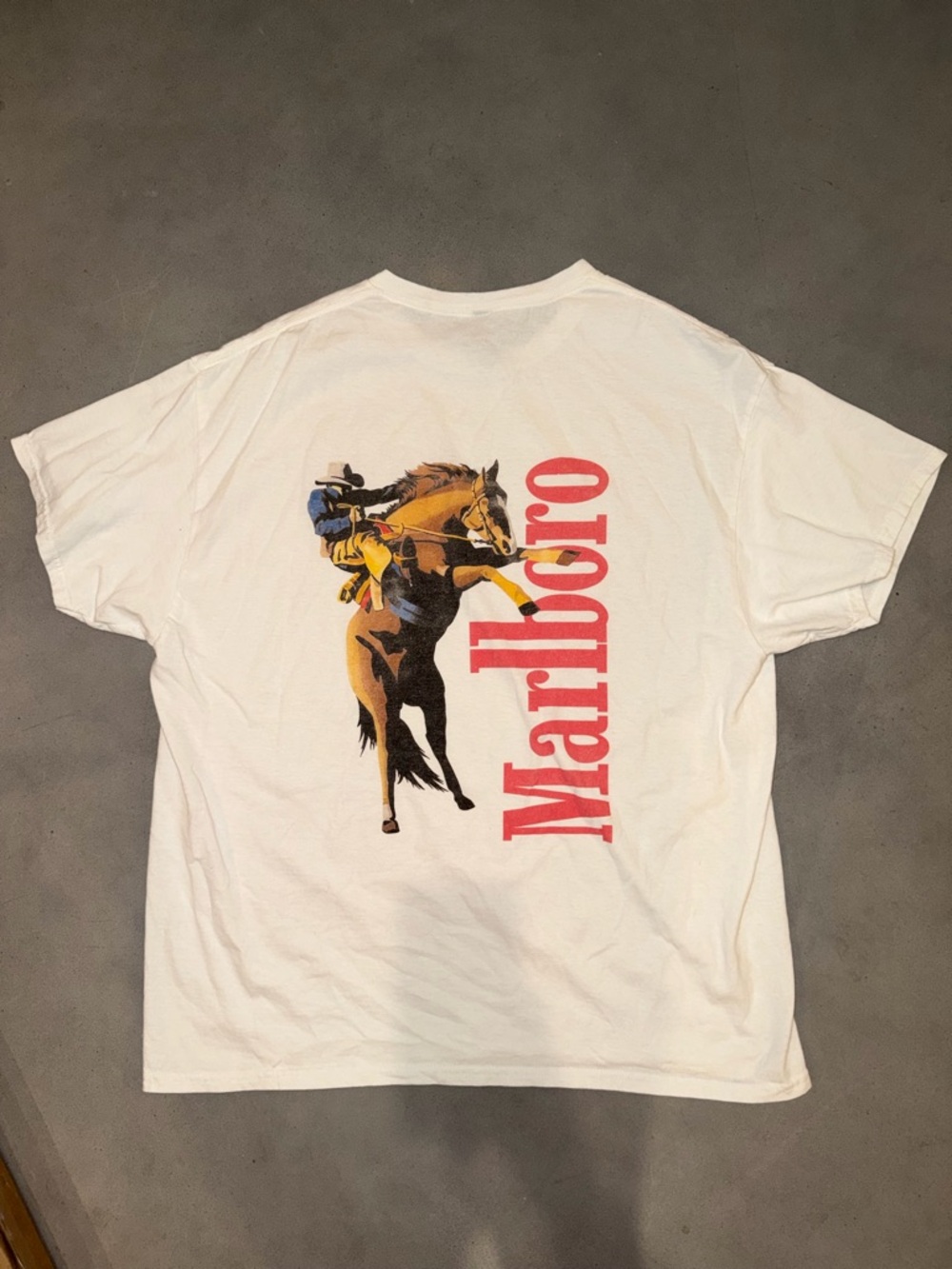 Gildan White Short Sleeve Tee with Red Marlboro Cowboy Graphic